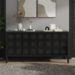 ORRD Stylish Storage Cabinet, Geometric Circle Door Design, Wooden Sideboard for Study, Entrance, Living Room (Black) - 1 of 4