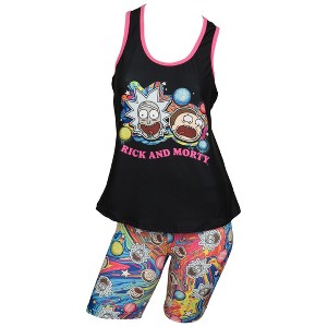 Womens Rick And Morty Shroomy Swirls Racer Back Tank and Shorts Pajamas Set - Large - 1 of 2