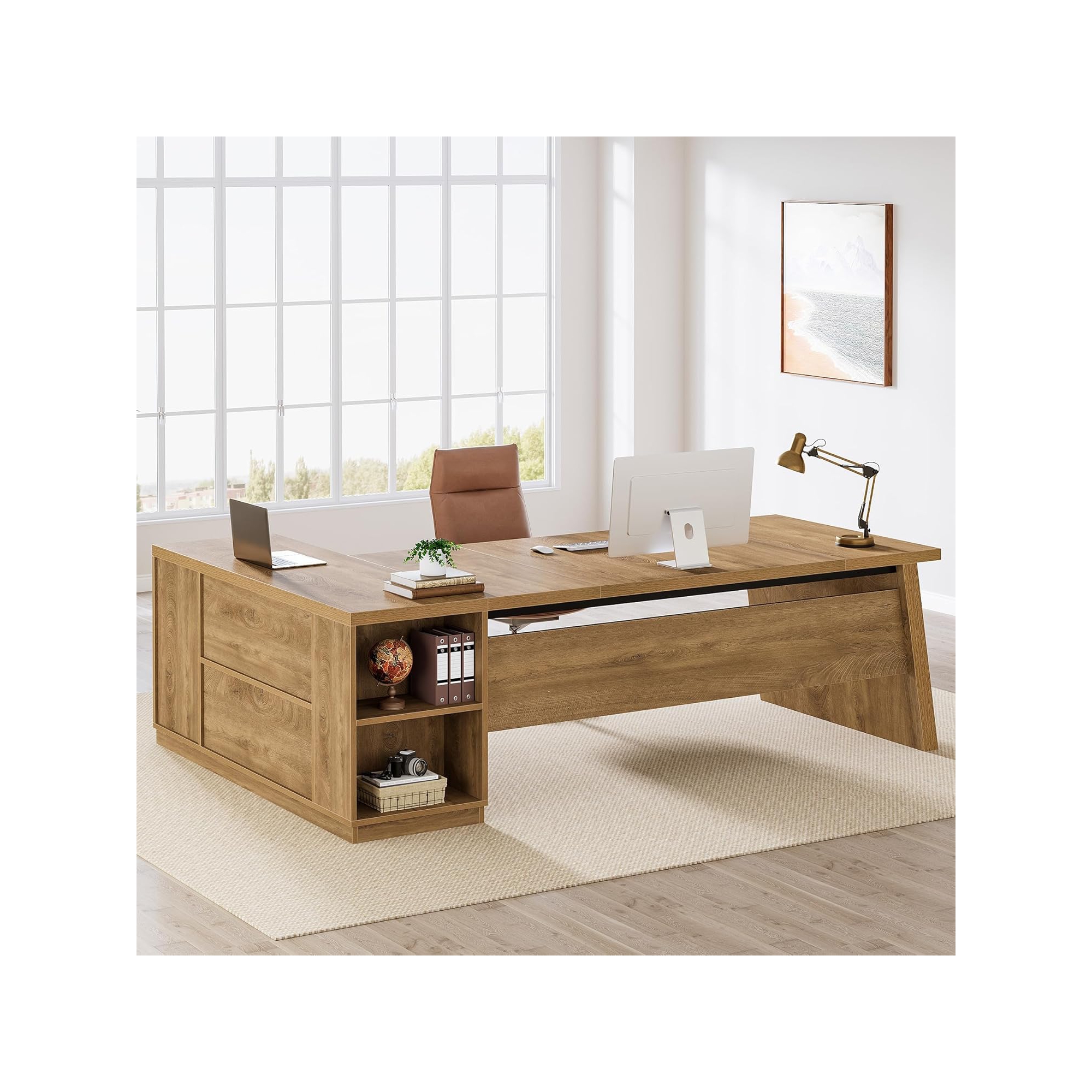 Lantine 78" L Shaped Desk with Drawers, Large Executive Desk with File Cabinet, Corner Computer Table Business Furniture for Home Office