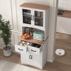 Kitchen Pantry Cabinet with Glass Doors and Drawers, Freestanding Microwave Hutch with Adjustable Shelves for Dining Room-3irtyhousy - 2 of 4