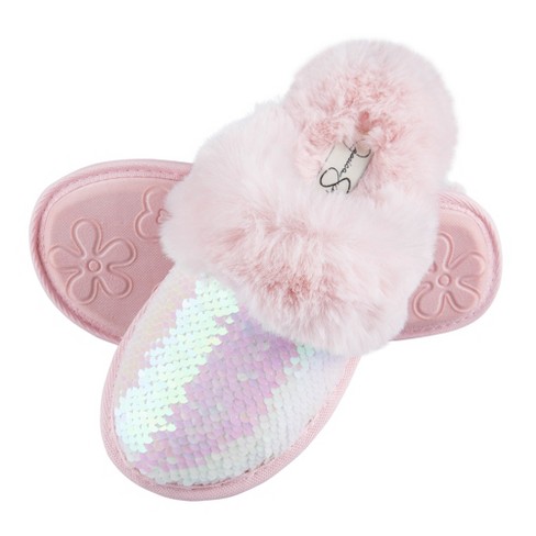 Dluxe By Dearfoams Girls' Happy Face Scuff Slippers - Light Pink