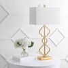 32" Iron Selina Ogee Trellis Modern USB Table Lamp (Includes LED Light Bulb) Gold - Jonathan Y: Chic Linen Shade, UL Listed, Rotary Switch - 3 of 4