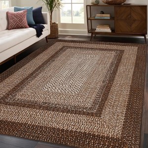 Living Room Rug, Washable Braided Rug, Non Slip Accent Carpet Braided Print, Indoor Rustic Area Rug Border Carpet for Bedroom Home Decor - 1 of 4