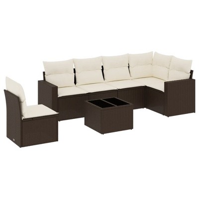vidaXL Garden Sofa Set Brown PE Rattan Removable Covers Garden Sofa Set