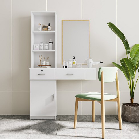 Bathroom Freestanding Wood Floor Cabinet with 2 Drawers and 1 Storage Shelf, White - ModernLuxe