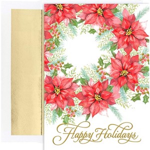 Masterpiece Studios Holiday Collection 18-Count Boxed Christmas Cards with Foil-Lined Envelopes, 7.8" x 5.6", Embossed Poinsettia Wreath (915600) - 1 of 2