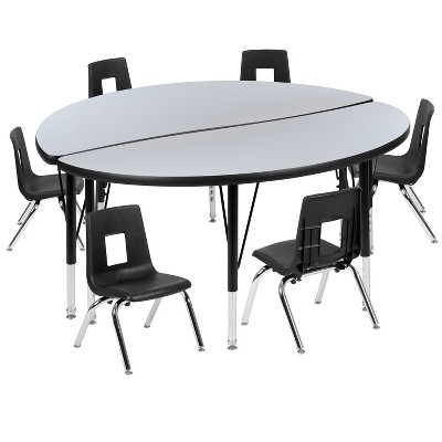 Flash Furniture 47.5" Circle Wave Flexible Laminate Activity Table Set with 12" Student Stack Chairs