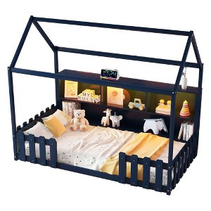 Dexmalle Wood House Bed with Storage Bookshelf - 1 of 4