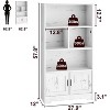 Jojoka Farmhouse 3-Shelf Bookcase with Doors and LED Lights, Tall Standing Bookshelf for Bedroom, Living Room, or Home Office - 3 of 4