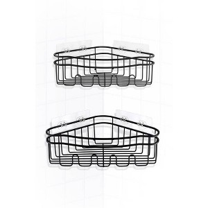 Popular Bath Popular Home 2pc Corner Shelves Set with Adhesive Metal Black - 1 of 2