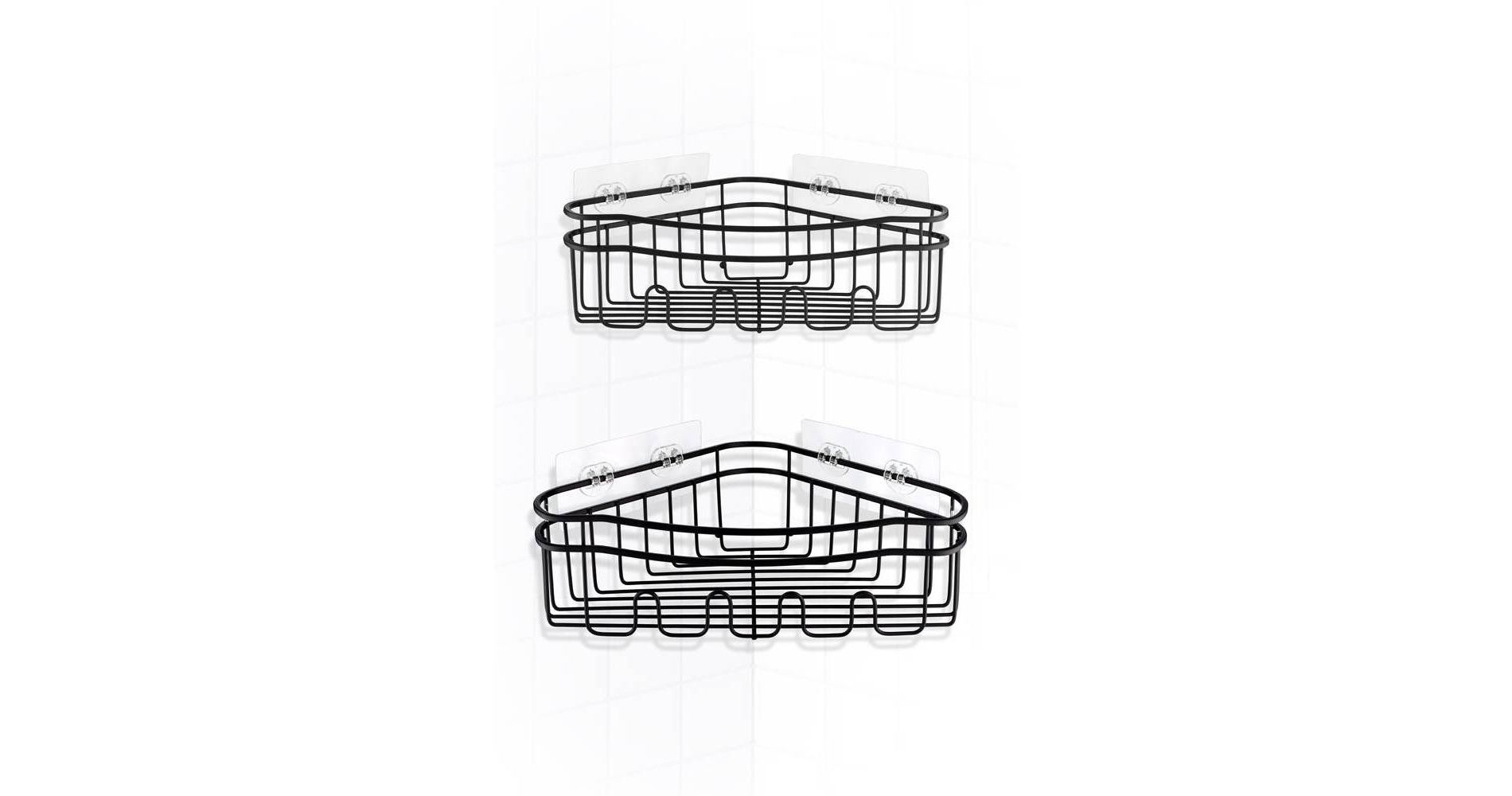 Popular Bath Popular Home 2pc Corner Shelves Set with Adhesive Metal Black