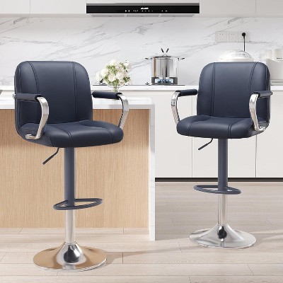 Ora Maison Set of 2 Adjustable Blue Counter Height Bar Stools, 360° Swivel PU Leather Chairs with Backs for Kitchen Island or Home Bar