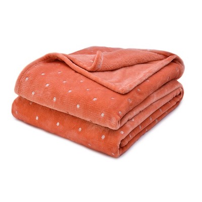 HomeRoots 50" X 60" Orange Fleece Woven Polka Dots Plush Throw Blanket