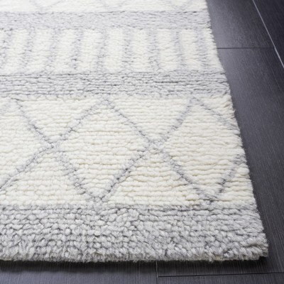 Ivory and Grey Handmade Wool Tufted Square Area Rug
