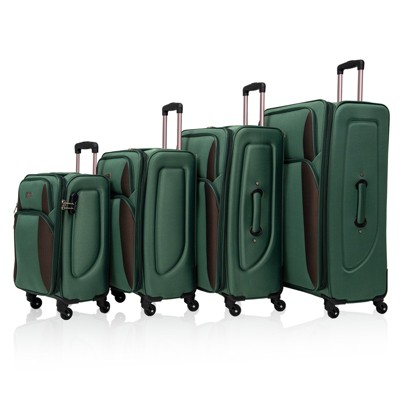 Coolife SoftshellLuggage Expandable 4 Piece Set Suitcase Softside Lightweight Luggage Travel Set,Dark green