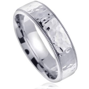 Pompeii3 Polished Hammered Milgrain Edge Mens 6mm 10K White Gold Wedding Band - 1 of 4