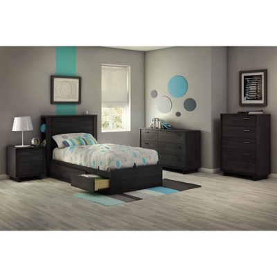 Modern Gray Oak 2-Drawer Nightstand with Sleek Metal Handles