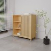 Dolonm 32.9 in. Tall Bamboo Storage Cabinet with Single Door & Shelves, Natural Finish for Bathroom& Bedrooms or Entryways - 3 of 4