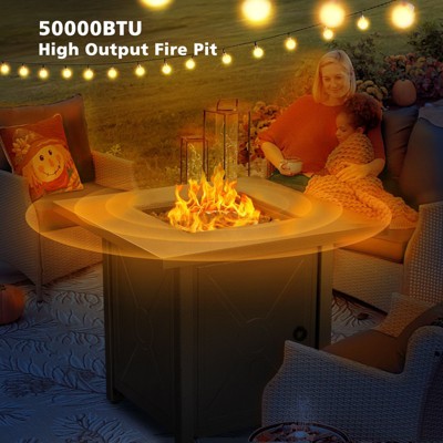28'' Black Metallic Gas Fire Pit Table with Lid