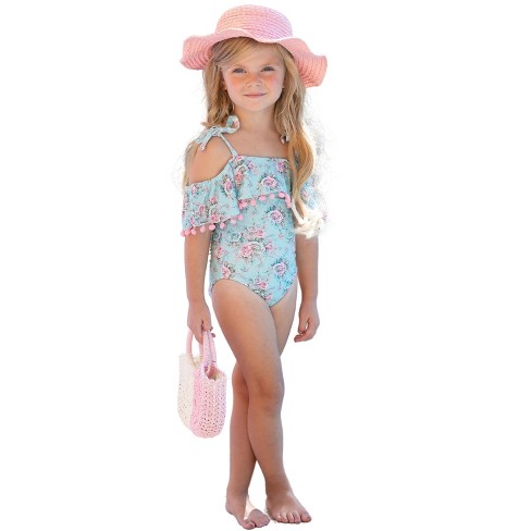 Girls Rose Paradise Off The Shoulder One Piece Swimsuit - Mia Belle Girls,  6Y/6X