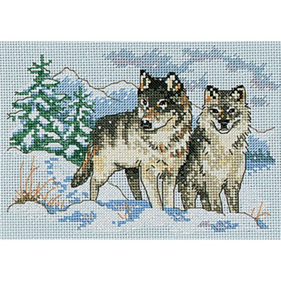 Dimensions Mini Counted Cross Stitch Kit 7"X5"-A Pair Of Wolves (16 Count)