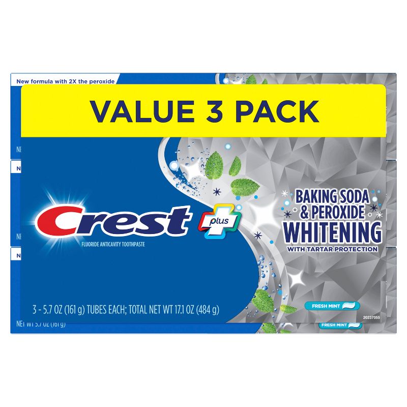 Crest Cavity &#38; Tartar Protection Toothpaste, Baking Soda &#38; Peroxide - 5.7oz/3pk, 3 of 9