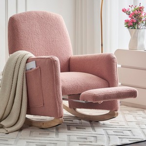 Nursery Rocking Chair with Adjustable Footrest,Teddy Fabric Modern Glider Recliner for Living Room or Bedroom-Baofuwish - 1 of 4