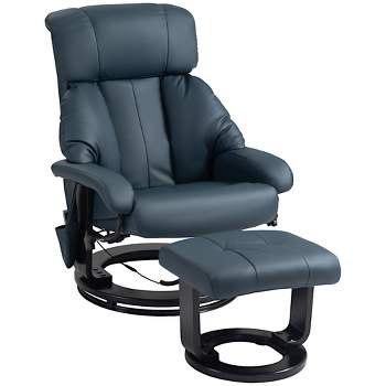 HOMCOM Recliner with Ottoman Footrest, Recliner Chair with Vibration Massage, Faux Leather and Swivel Wood Base for Living Room and Bedroom