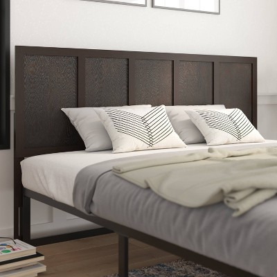King Dark Brown Solid Wood and Metal Paneled Headboard