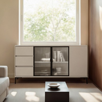 Luck Live 62.99" Modern Style Storage Cabinet with Three Doors and Three Drawers in Off-white