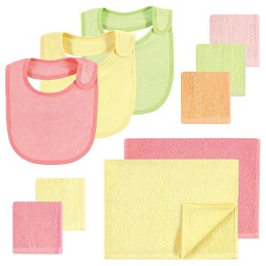 Hudson Baby Infant Girl Rayon from Bamboo Bib, Burp Cloth and Washcloth 10Pk, Citrus, One Size - 1 of 4