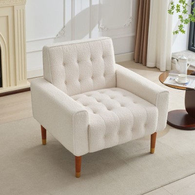 CAVINAS Modern Accent Chair with Pull-Point Backrest and Solid Wood Frame, Upholstered Leisure Chair for Living Room, Bedroom or Dining Space