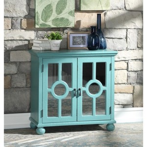 Classic Storage Cabinet 1pc Modern Traditional Accent Chest with Mirror Doors Antique Aqua Finish Pendant Pulls Wooden Furniture Living Room Bedroom - 1 of 4