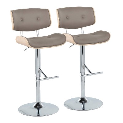 Set of 2 Lombardi Adjustable Barstools Chrome/Natural/Light Gray - LumiSource
