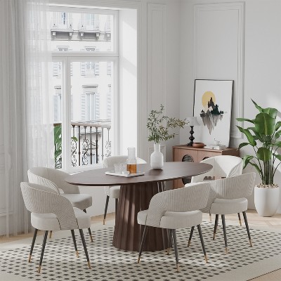Spassway 67"L*33.5"W*30"H Oak Wood Dining Table for 6 People with Solid Wood Pedestal Kitchen Table for Living Room Dining Room