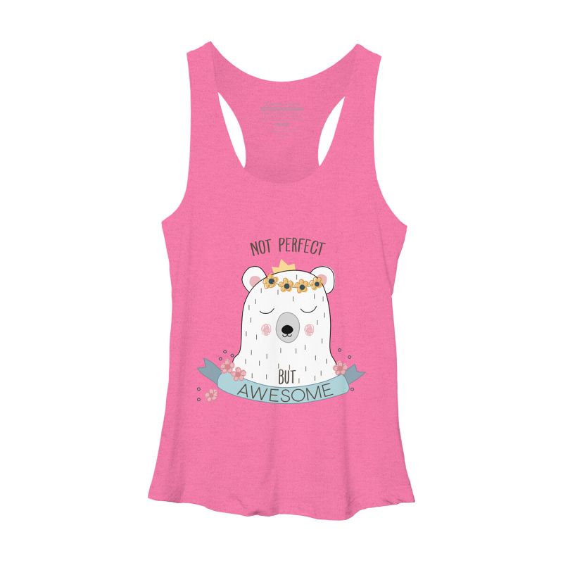Design By Humans Not Perfect But Awesome Polar Bear By Racerback Tank Top, 1 of 3
