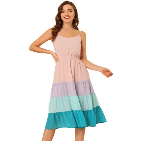 Женские платья INSPIRE CHIC Women's Summer Spaghetti Strap Flowy Swing Chiffon Midi Dress X-Small Pink