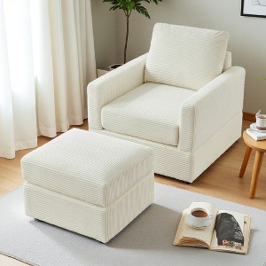 57" Corduroy Chaise Lounge Chair with Ottoman and Pillow - 1 of 4