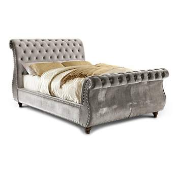 Queen Adeline Modern Padded Fabric Sleigh Bed Gray - HOMES: Inside + Out