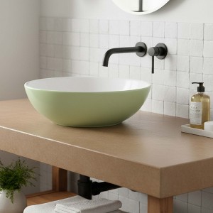 16" Round Ceramic Vessel Bathroom Sink – Modern Textured Interior Bowl Design - 1 of 4