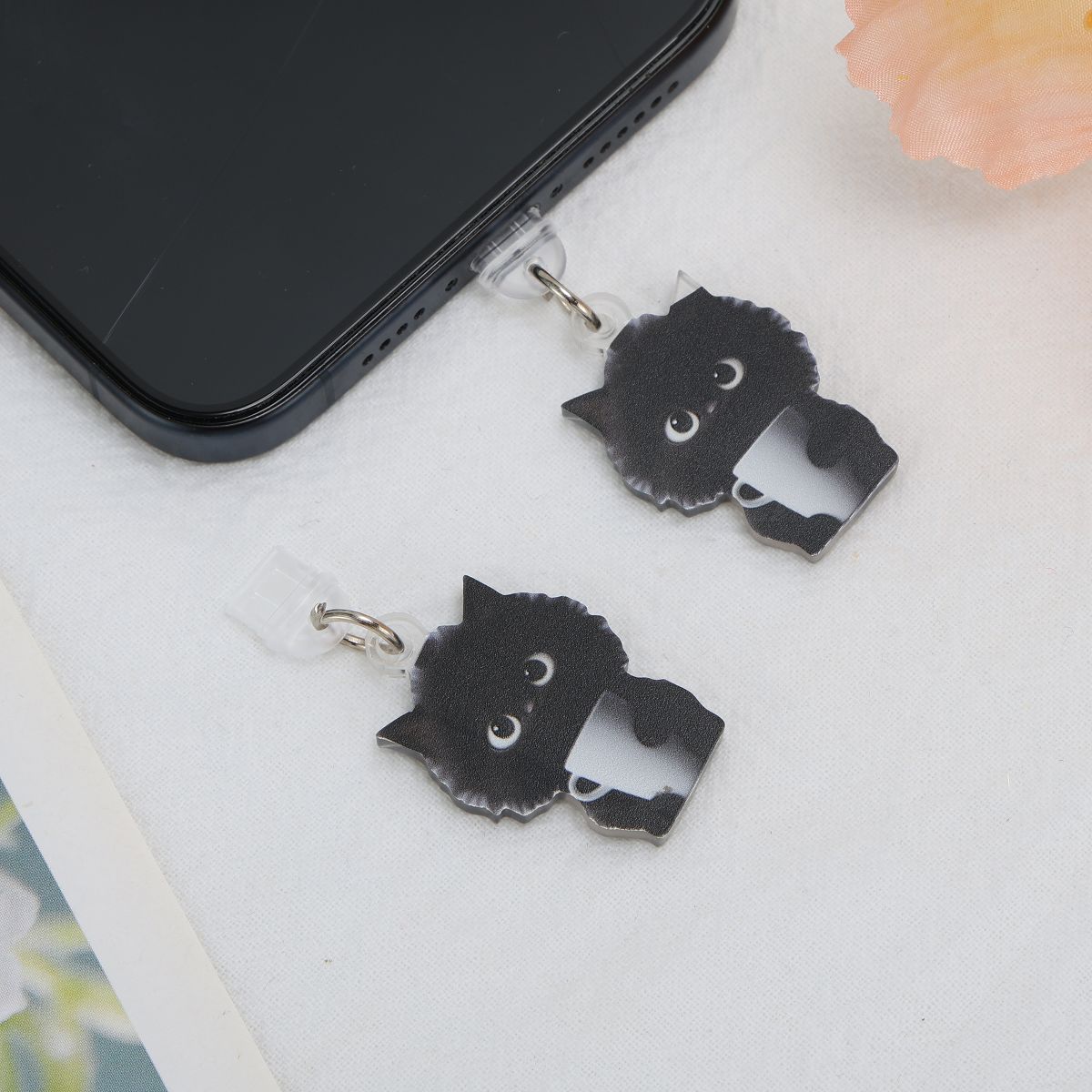 Unique Bargains Cat Pendants Dust Plug Charm for Type-C Black White 2 Pcs - thumbnail 3