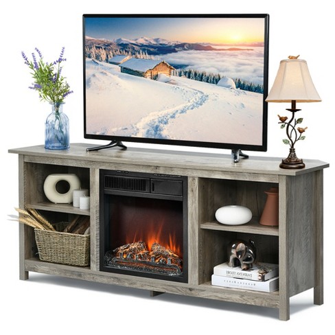 Costway 58'' 2-tier Fireplace Tv Stand W/18'' Electric Fireplace Grey Up To  65'' : Target