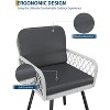 Patio Dining Chairs Set of 2 with Black Metal Frame & White Hand-Woven Rattan, Porch Armchairs with Cushion for Indoor, Garden, Balcony, Deck - 3 of 4