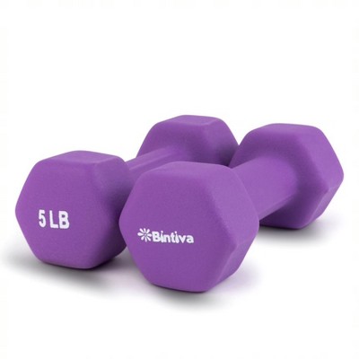 Bintiva Neoprene Hexagon shaped dumbbells - 5 lbs - Purple
