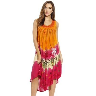 Riviera Sun Tie Dye Summer Dress with Floral Hand Painted Design