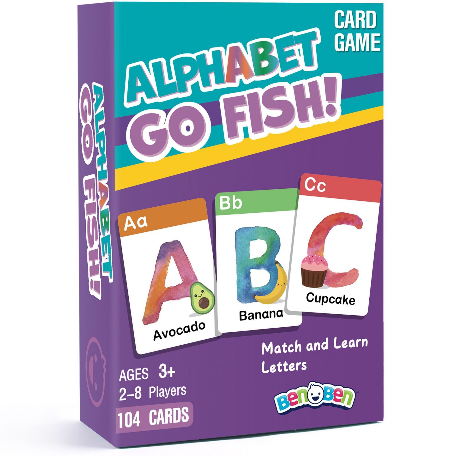 BenBen Alphabet Go Fish Card Game for Kids 3+,104 Cards, Oversized ABC Learning Playing Cards