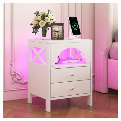 ODK Bedside table23110801white Night Stand with Charger Station, Medium, White