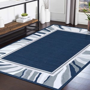 Modern Bordered Area Rug - Washable, Non-Slip & Stain Resistant Low Pile Carpet,Clean-lined Runner Rug - 1 of 4