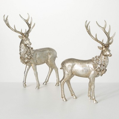 17.5"H and 16.75"H Sullivans Regal Silver Deer Figurine - Set of 2, Christmas Decor