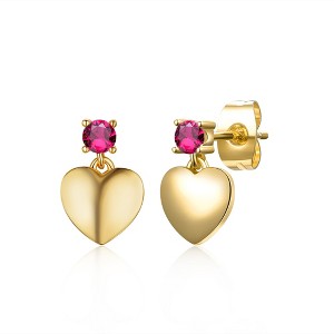 Radiant Reverie: 14k Yellow Gold Plated Heart Dangle Earrings Adorned with Sparkling Cubic Zirconia, Exuding Timeless Elegance and Sophistication - 1 of 2